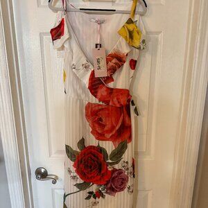 White European Floral Rose Print Wrap Dress  NWT, Size S